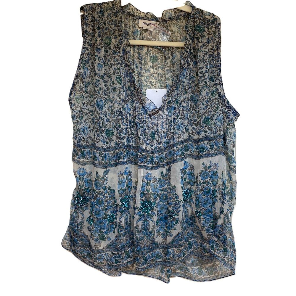NWT Zadig & Voltaire Thym Print Paisley Embellished Top, Size Small - Picture 2 of 11